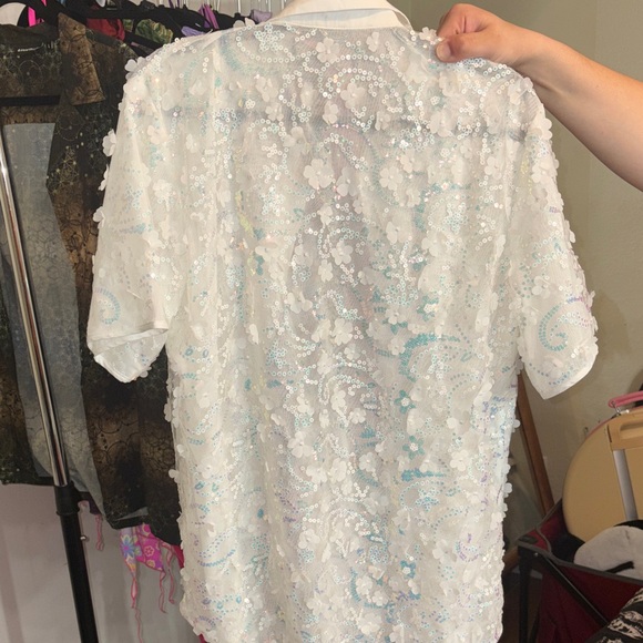 #2 iHeartRaves White Sequin Button Down Shirt - Picture 4 of 4
